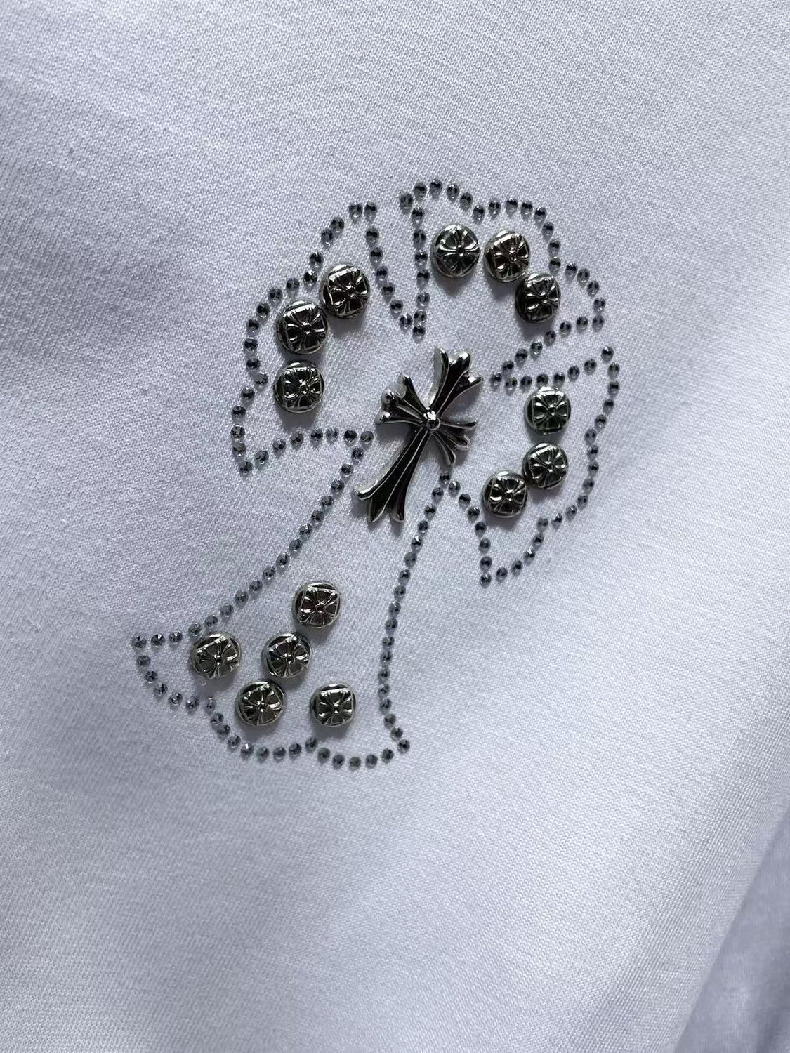 Chromehearts Rhinestone Cross white Tshirt