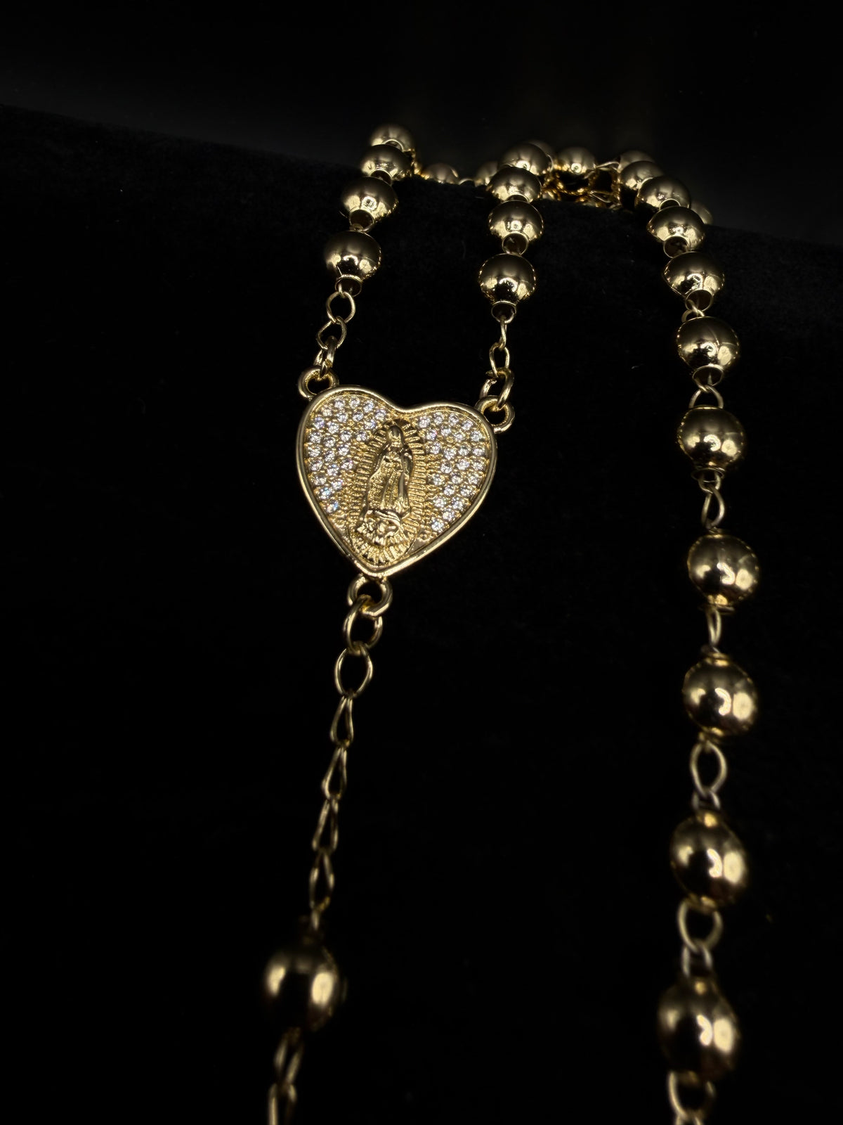 Rosario corazón oro laminado 14k
