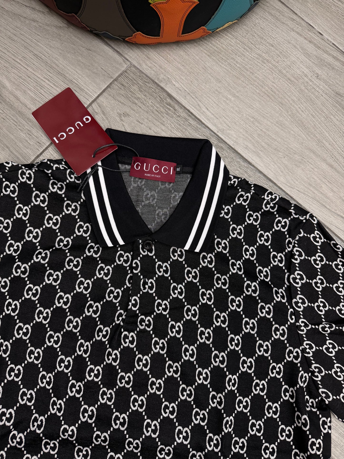 Gucci Men's GG Jacquard Cotton Piquet Polo Shirt Black