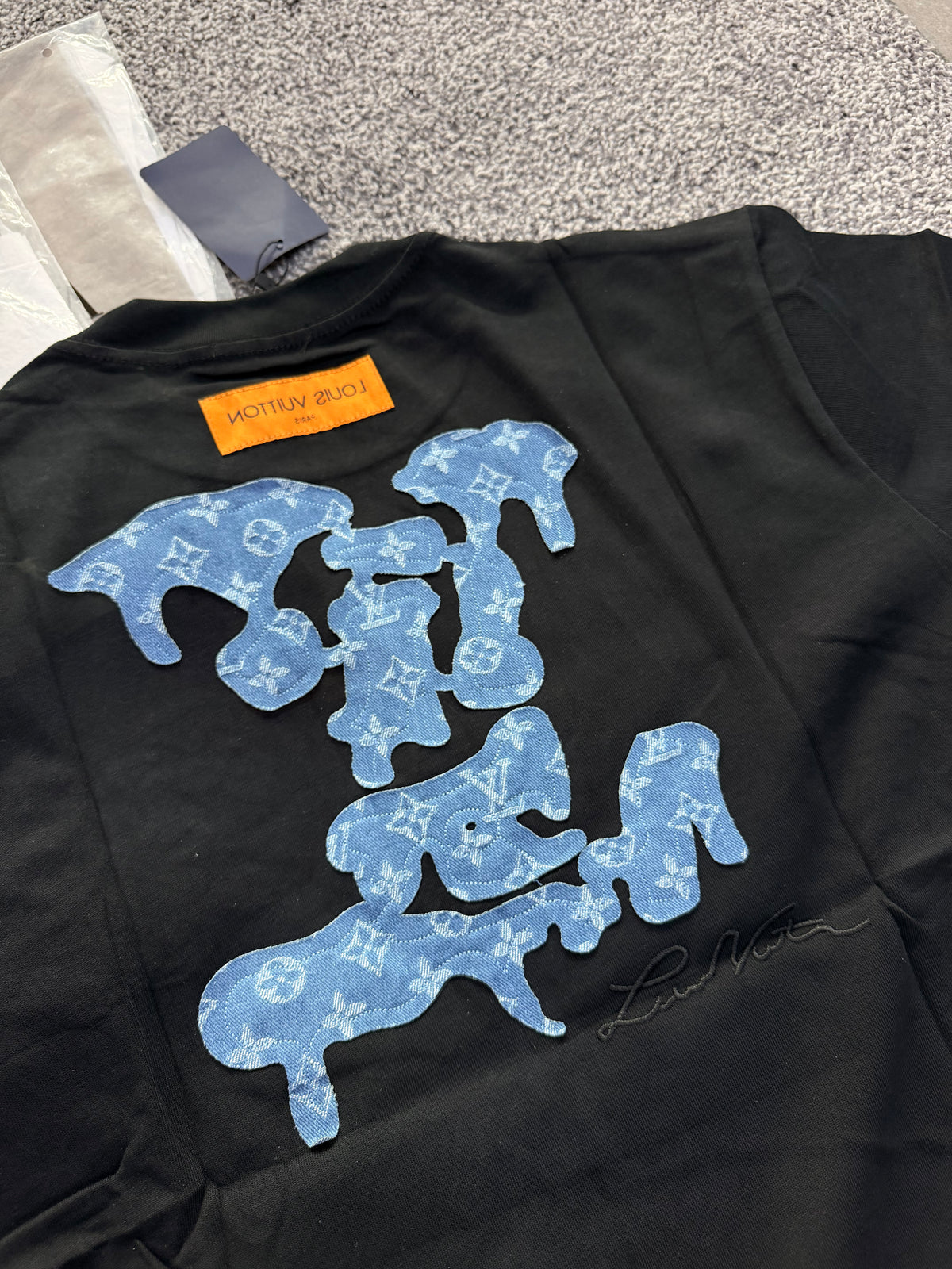 Louis Vuitton Denim Embroidered Black Tshirt
