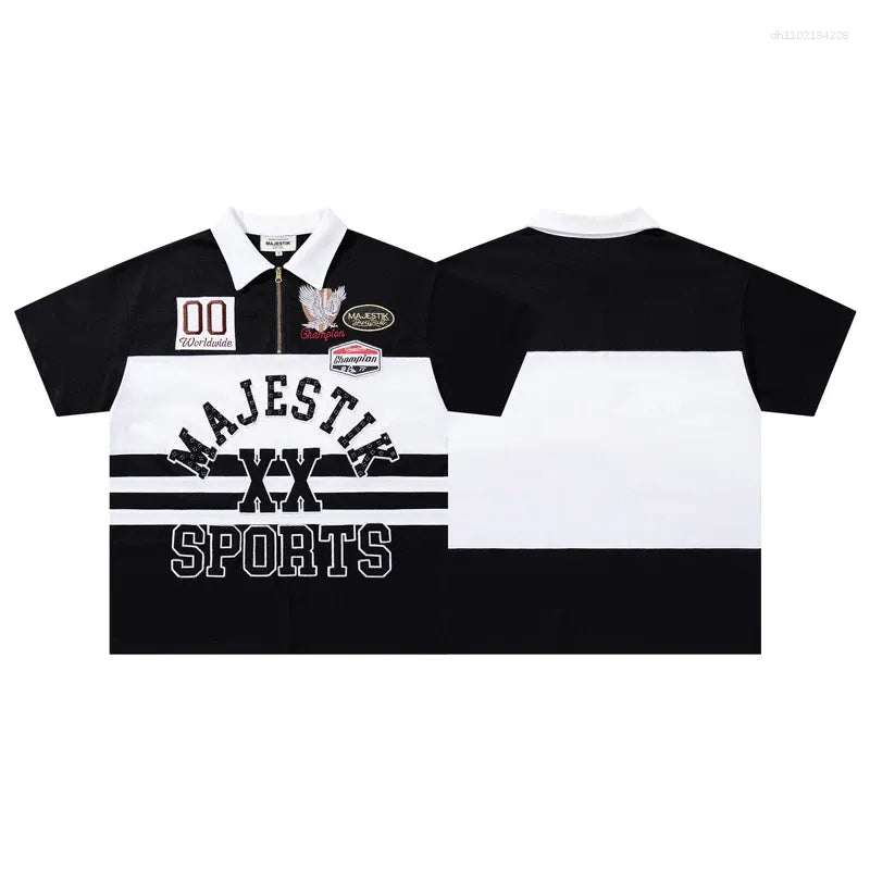 MAJESTIK PIQUE CUT & SEW POLO ZIP & SHORT SET Black