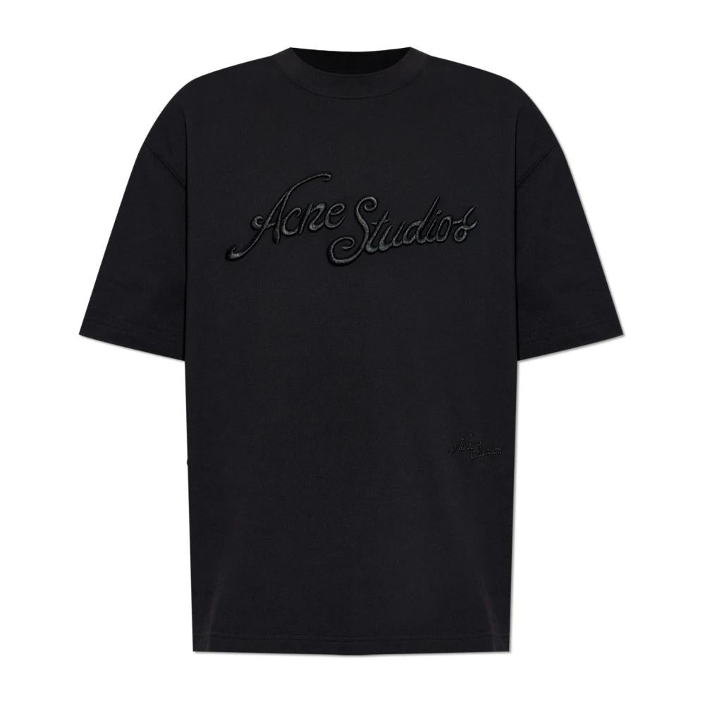 Acne Studios Logo-embroidered piqué cotton Black T-shirt