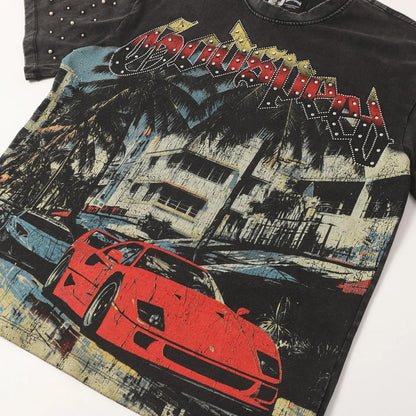 Godspeed rhinestone Miami Racing Black Tshirt