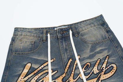 VALLEY VALE FOREVER SKITTLE DENIM JEAN SHORTS BLUE
