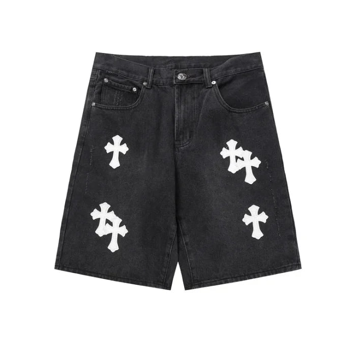 Chrome Hearts Black Denim Cross Patch black Shorts