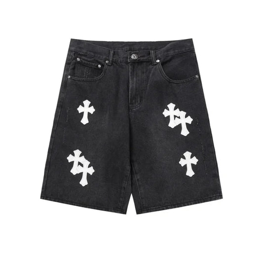 Chrome Hearts Black Denim Cross Patch black Shorts