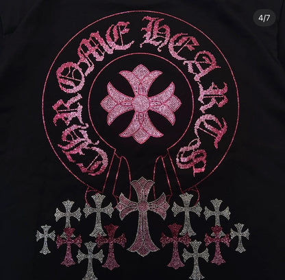 CHROMEHEARTS MULTI CROSS RHINESTONE BLACK TEE