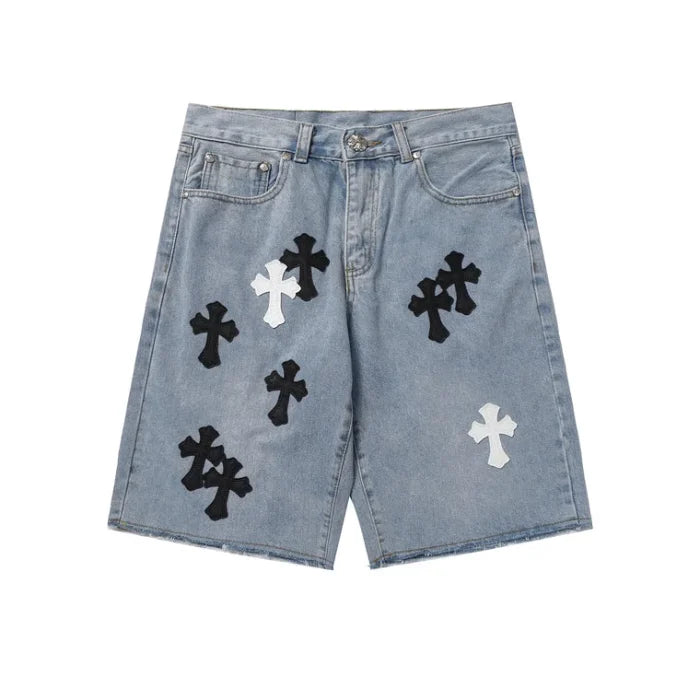 Chrome Hearts Black Denim Cross Patch Shorts