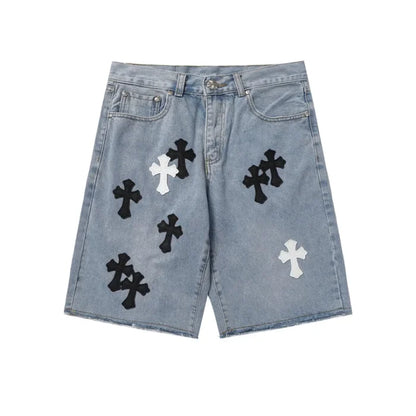 Chrome Hearts Black Denim Cross Patch Shorts