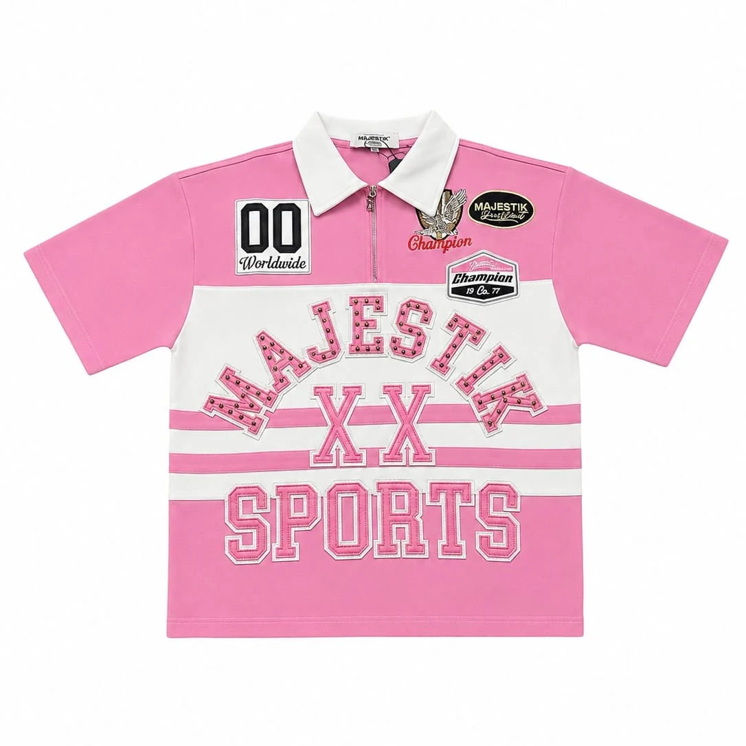 MAJESTIK PIQUE CUT & SEW POLO ZIP & SHORT SET (LIGHT PINK)