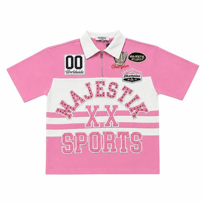 MAJESTIK PIQUE CUT & SEW POLO ZIP & SHORT SET (LIGHT PINK)