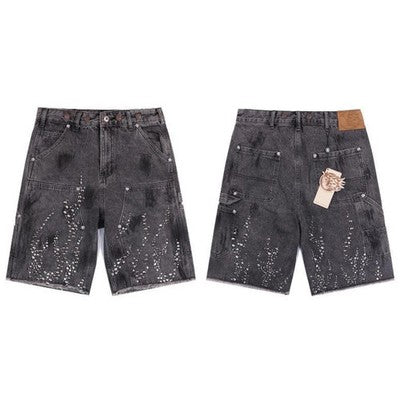 HELLSTAR FLAME RHINESTONE SHORT GREY