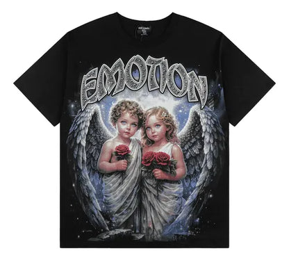 Mixed Emotion Angels and roses black Tshirt