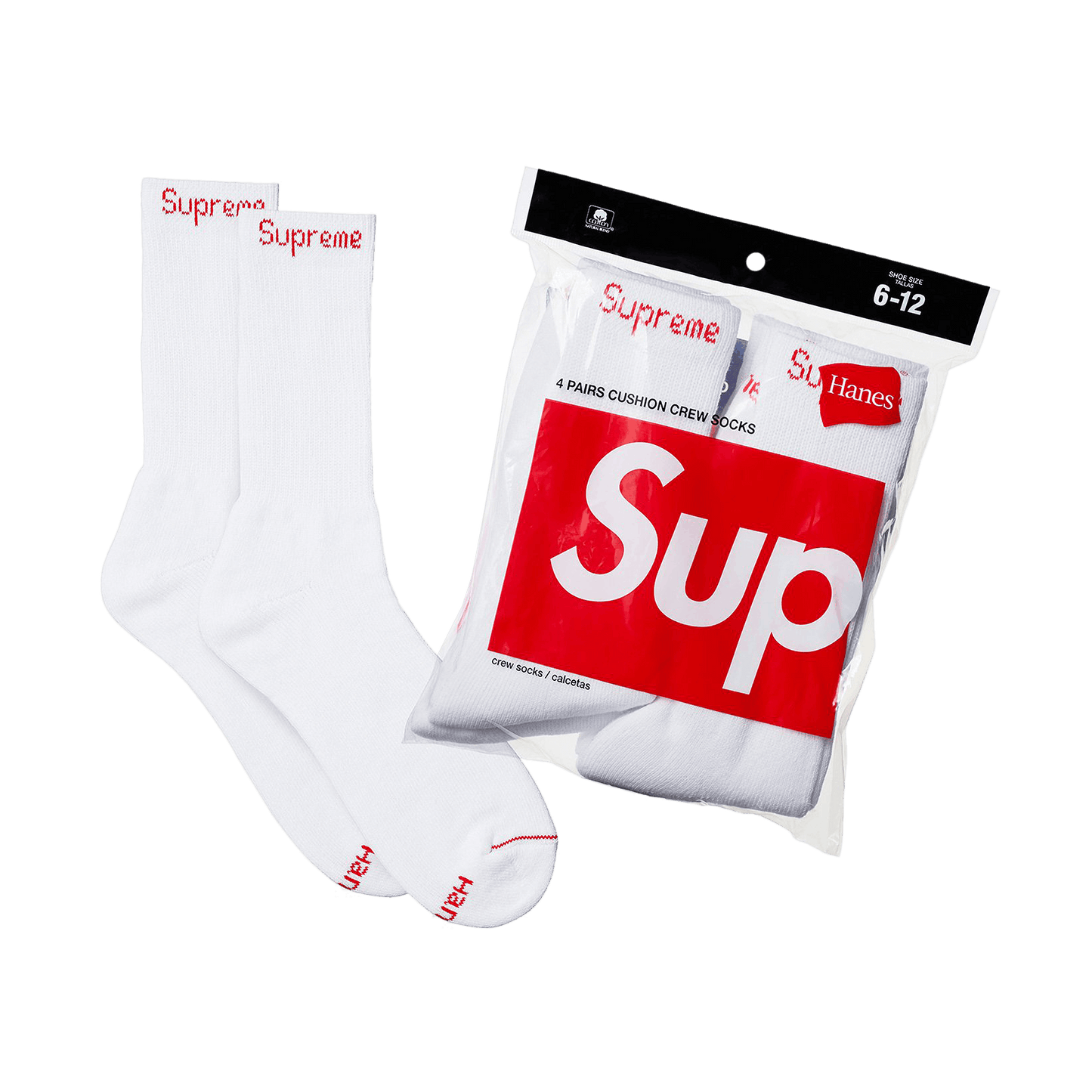 Supreme x Hanes Crew Socks (4 Pack) 'White'