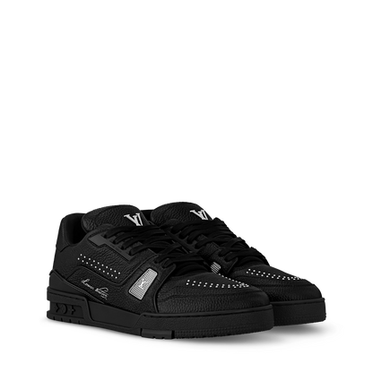 LOUIS VUITTON || LV Trainer Low-Top Sneakers – Black Pebbled Leather with Silver Accents