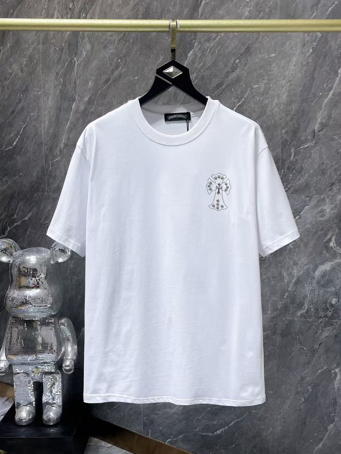 Chromehearts Rhinestone Cross white Tshirt