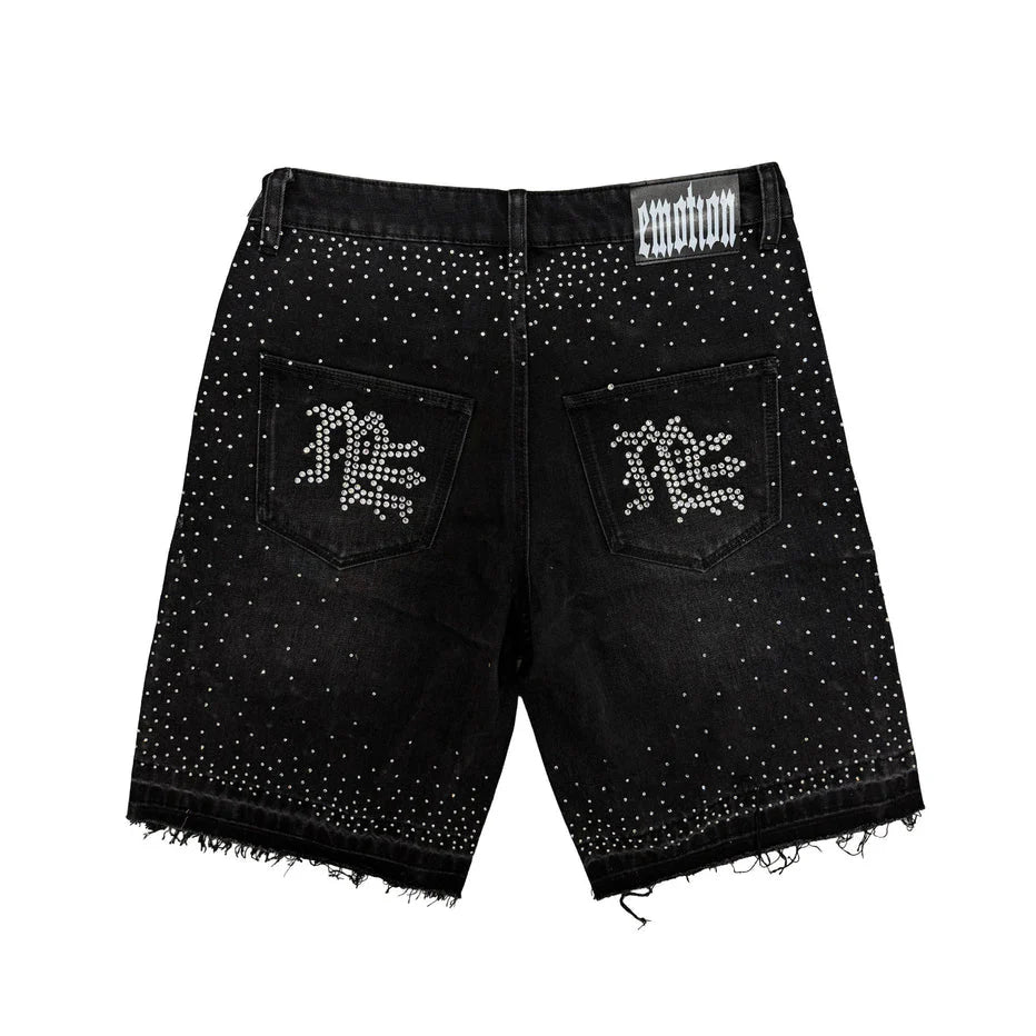 MIXED EMOTION BLACK "ME" RHINESTONE DENIM SHORTS