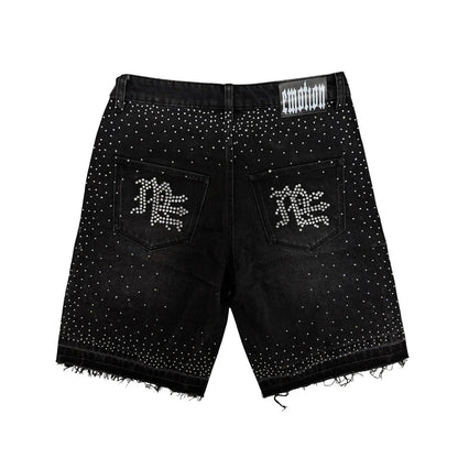 MIXED EMOTION BLACK "ME" RHINESTONE DENIM SHORTS