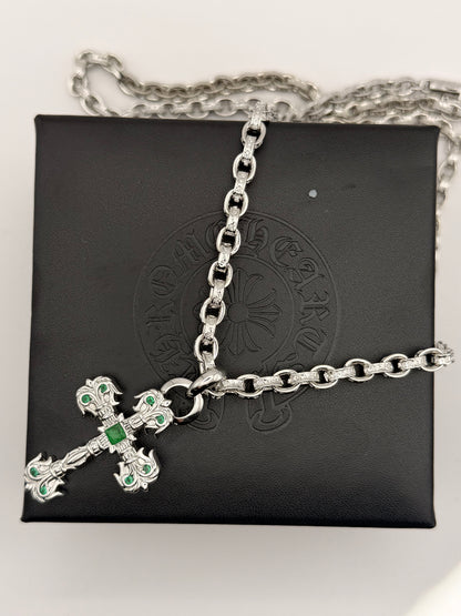 Chromehearts Royal Emerald Cross Chain 60 cm plata 925