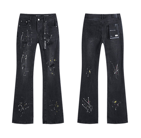 PURPLE FLARED BLACK JEANS PRINT P716