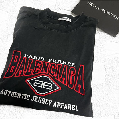 Balenciaga Light Grey Logo Embroidered Black Tee