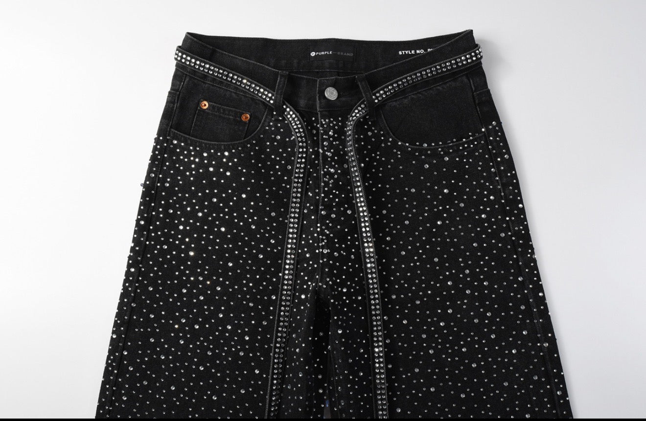 PURPLE RHINESTONE BLACK JEANS PU9128