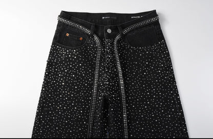 PURPLE RHINESTONE BLACK JEANS PU9128