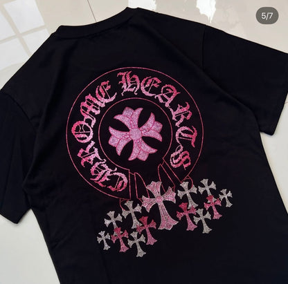 CHROMEHEARTS MULTI CROSS RHINESTONE BLACK TEE