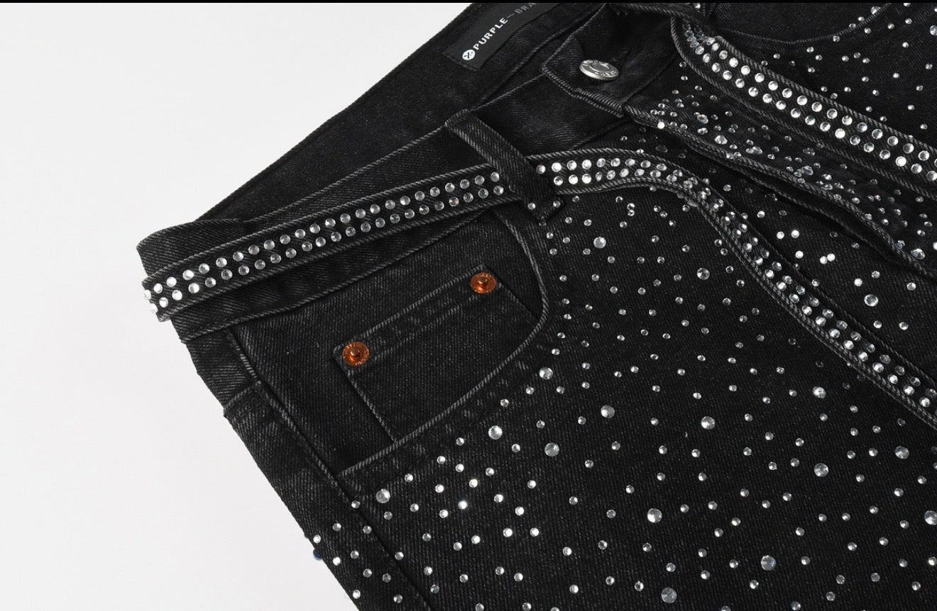 PURPLE RHINESTONE BLACK JEANS PU9128