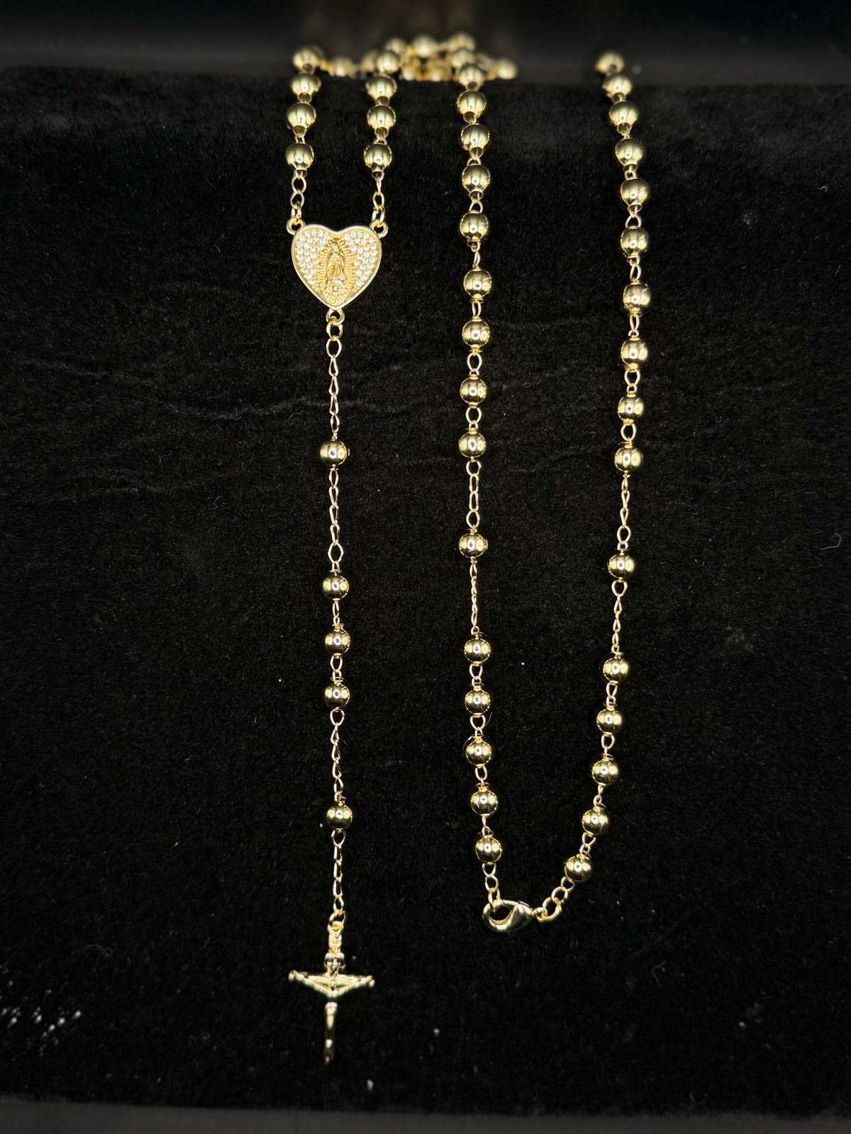 Rosario corazón oro laminado 14k