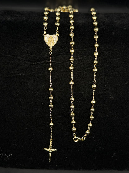 Rosario corazón oro laminado 14k