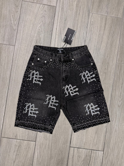 MIXED EMOTION BLACK "ME" RHINESTONE DENIM SHORTS