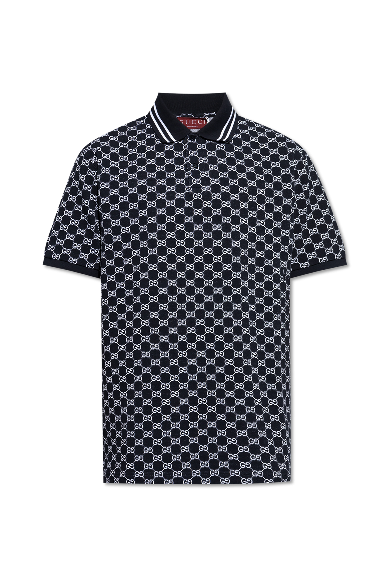 Gucci Men's GG Jacquard Cotton Piquet Polo Shirt Black