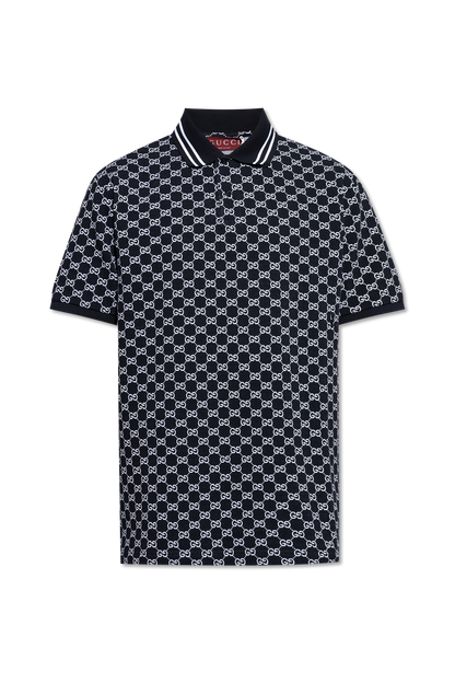 Gucci Men's GG Jacquard Cotton Piquet Polo Shirt Black