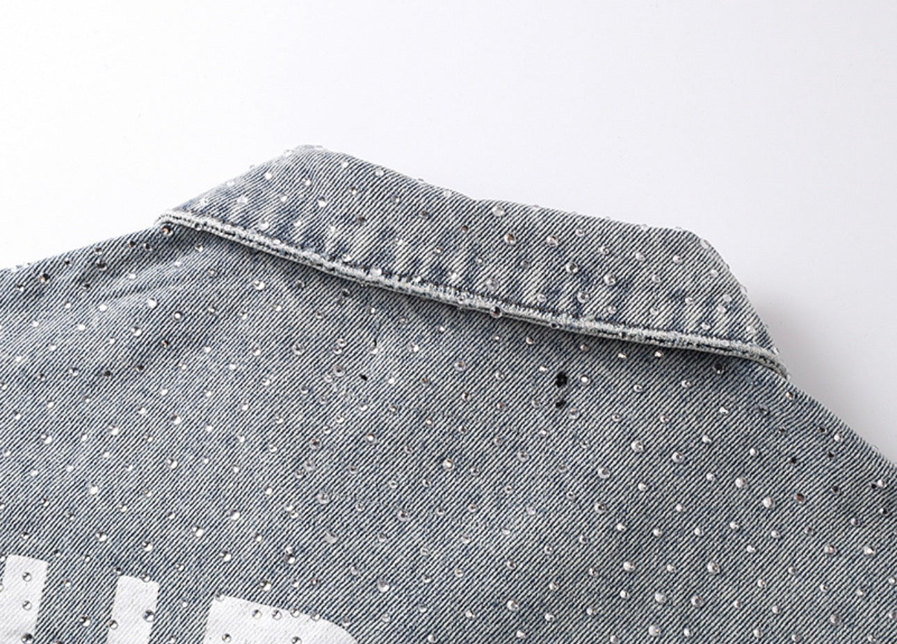 PURPLE BRAND 
Rhinestone-Embellished Denim Jacket
