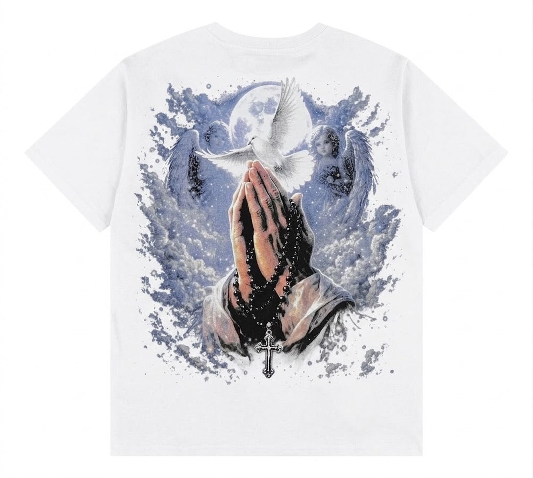 Mixed emotion Angels and roses white Tshirt