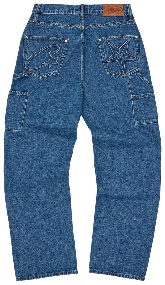 Corteiz CRTZ Embossed C-Star Denim Work Pant 'Blue'