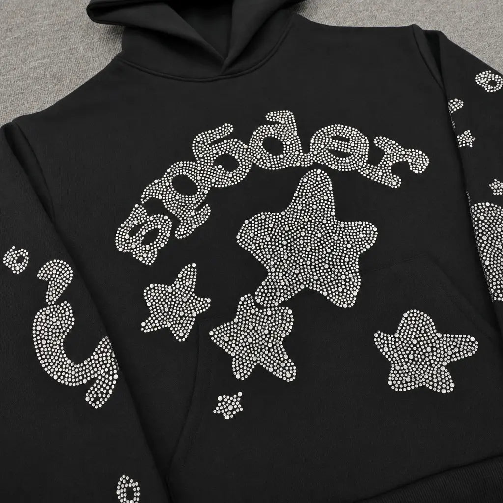 Spider Black Rhinestone Star Logo Hoodie