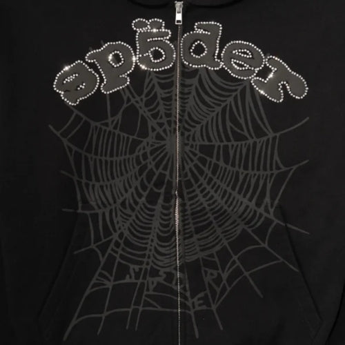 Spider x Young Thug zip-up hoodie with rhinestone detailing.