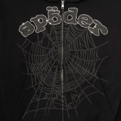 Spider x Young Thug zip-up hoodie with rhinestone detailing.