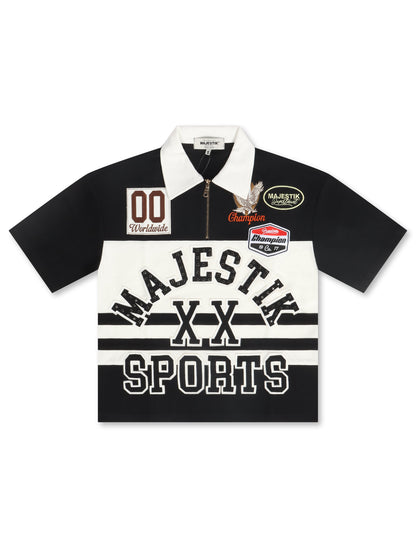 MAJESTIK PIQUE CUT & SEW POLO ZIP & SHORT SET Black