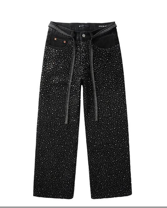 PURPLE RHINESTONE BLACK JEANS PU9128