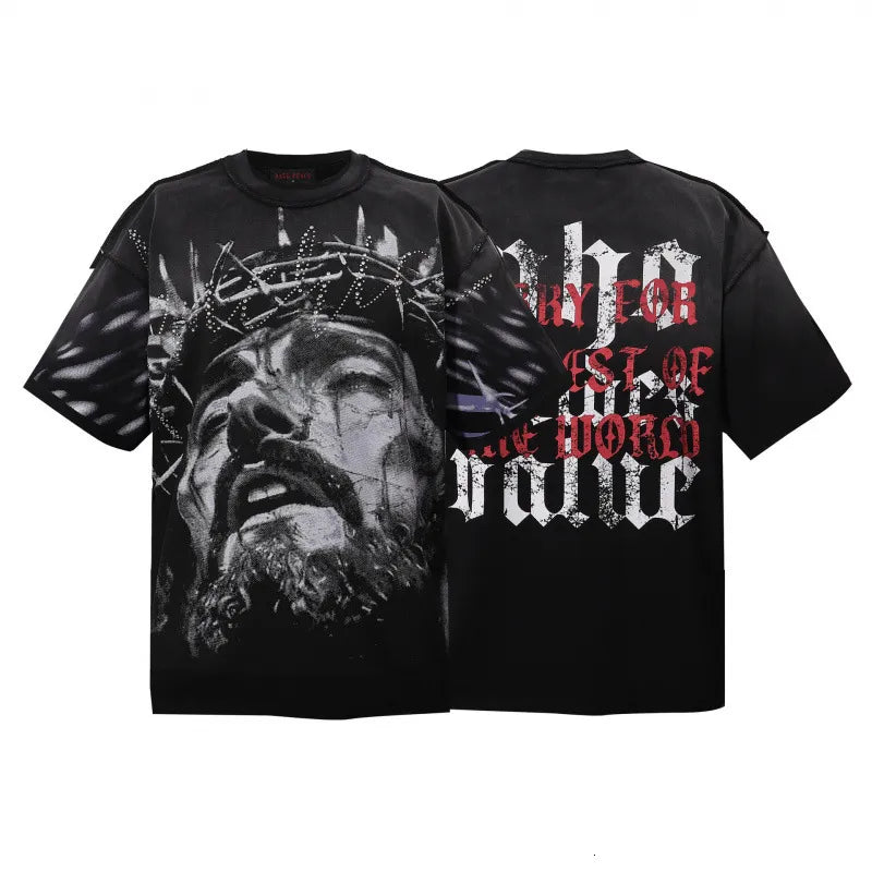 RARE Peace Rhinestone Jesus Black Tshirt