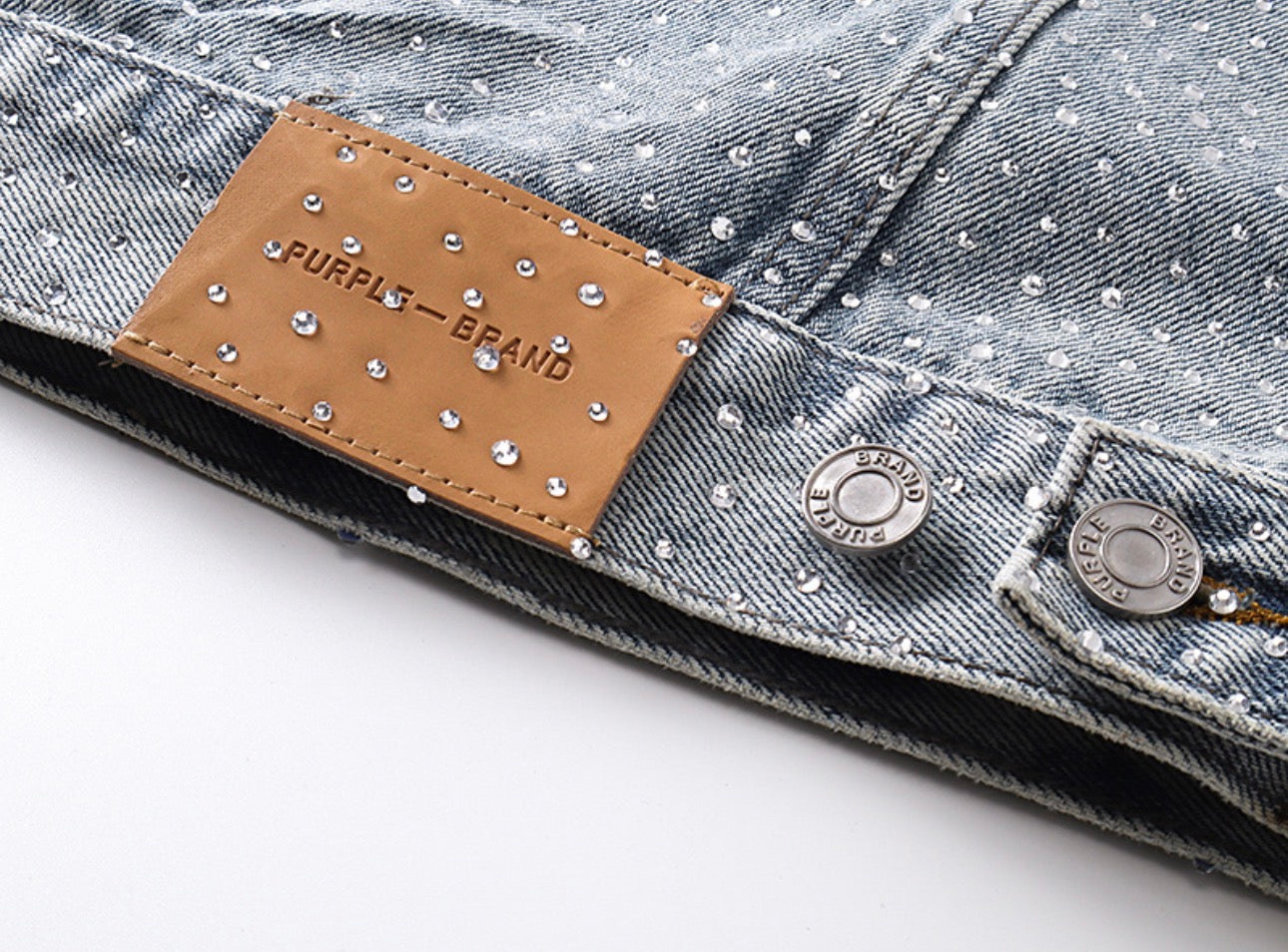 PURPLE BRAND 
Rhinestone-Embellished Denim Jacket