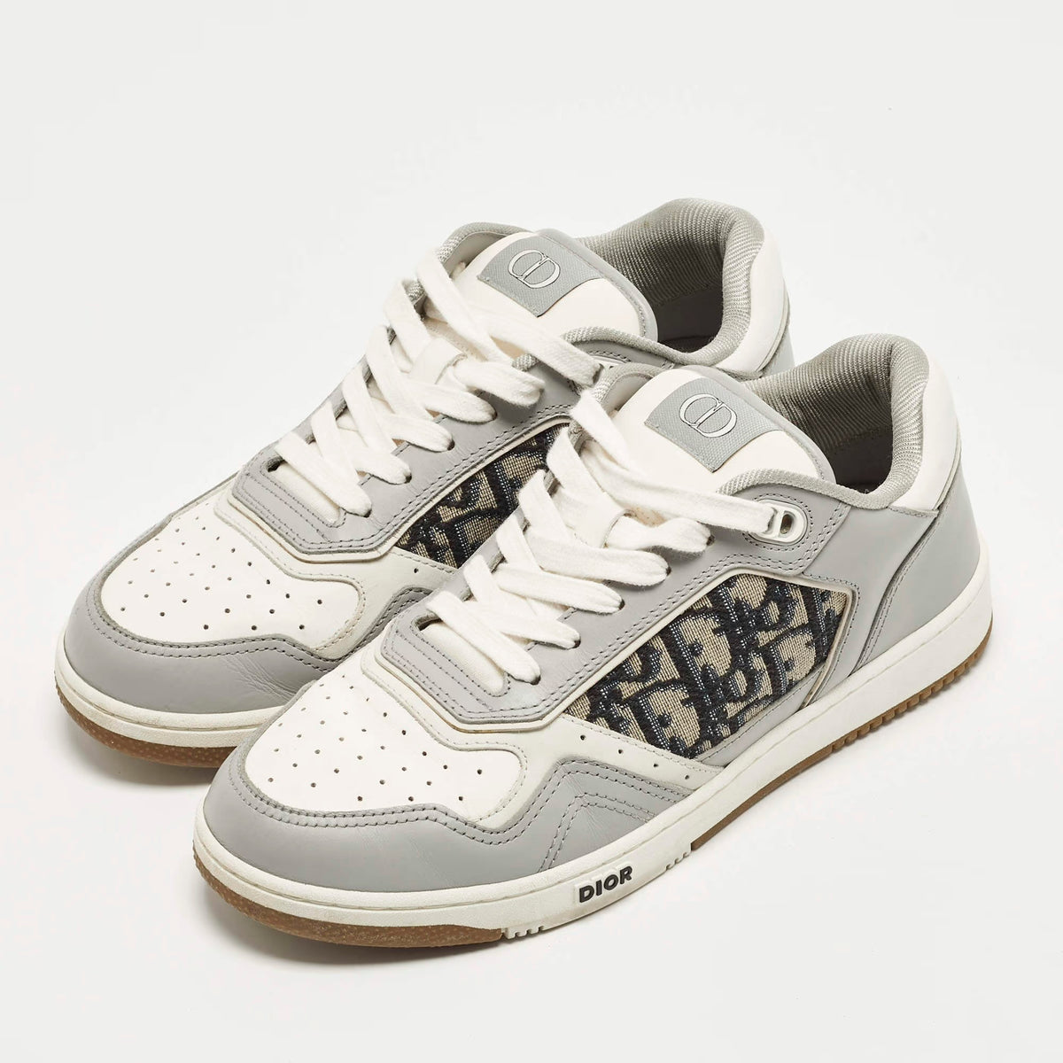 Dior B27 Uptown Size 39 Grey/White Oblique Canvas and Leather Low Top Sneakers