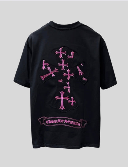 Chromehearts Bordada Cruces Rosadas Tshirt