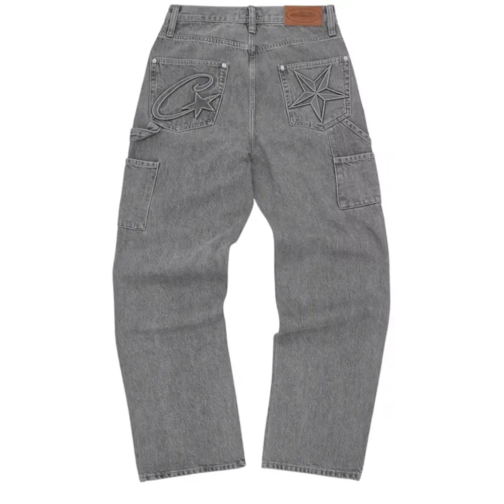 Corteiz CRTZ Embossed C-Star Denim Work Pant 'Grey’