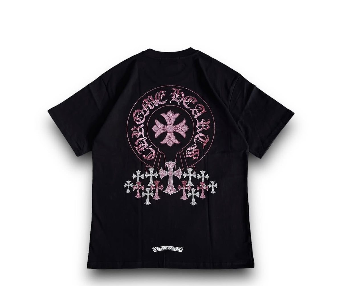 CHROMEHEARTS MULTI CROSS RHINESTONE BLACK TEE