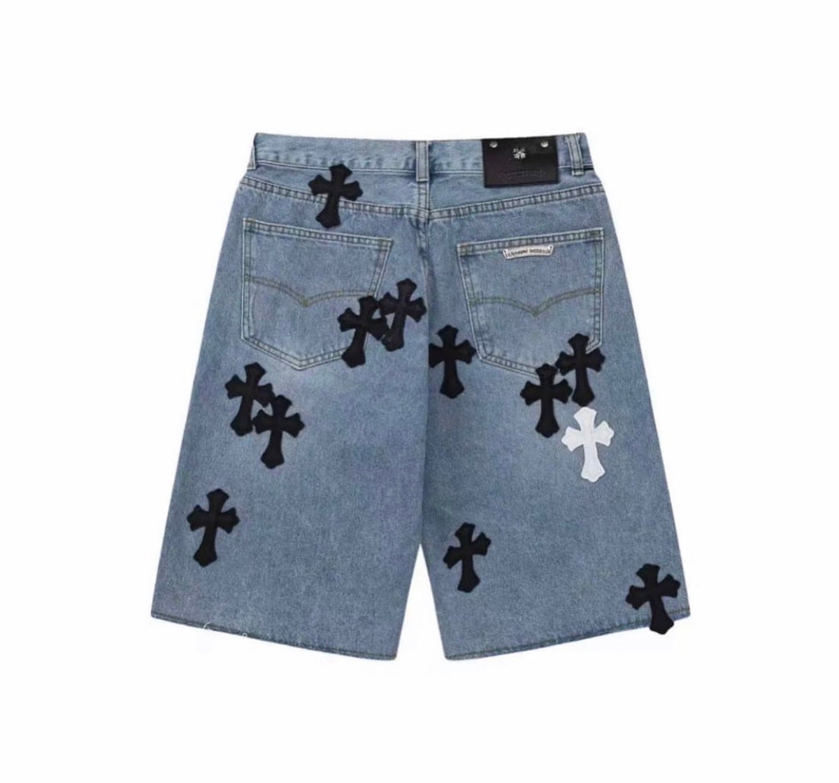 Chrome Hearts Black Denim Cross Patch Shorts