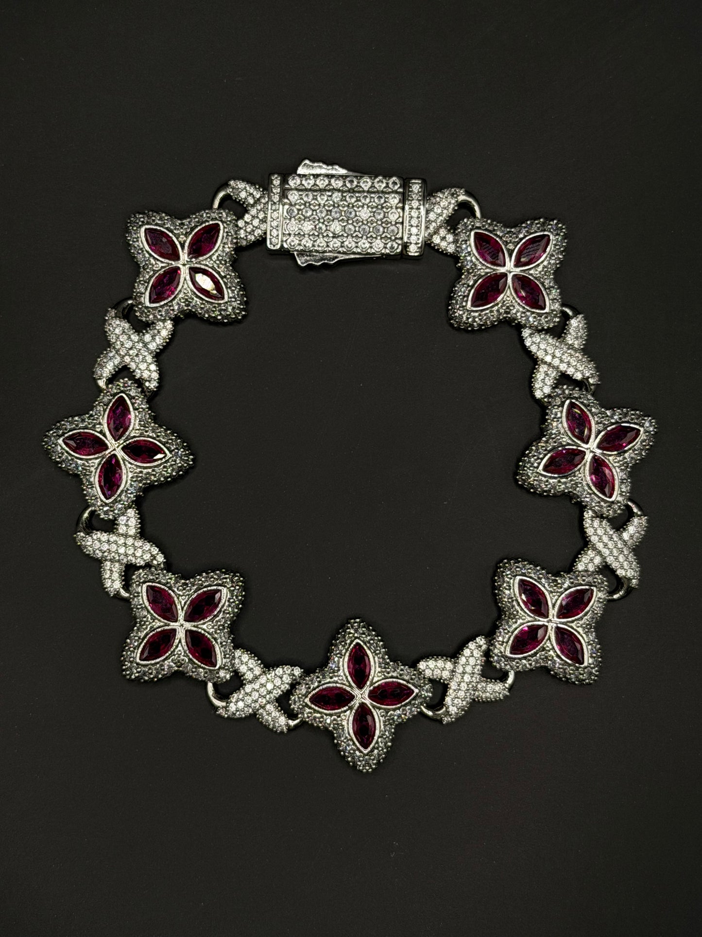 Red Floral Tennis Bracelet